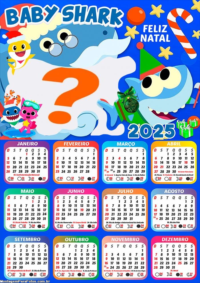 Calendário 2025 Feliz Natal Baby Shark Fazer Online