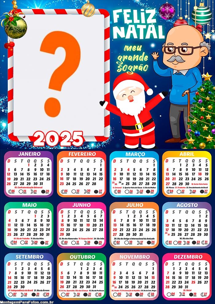 Calendário 2025 Feliz Natal para Sogro Foto Montagem