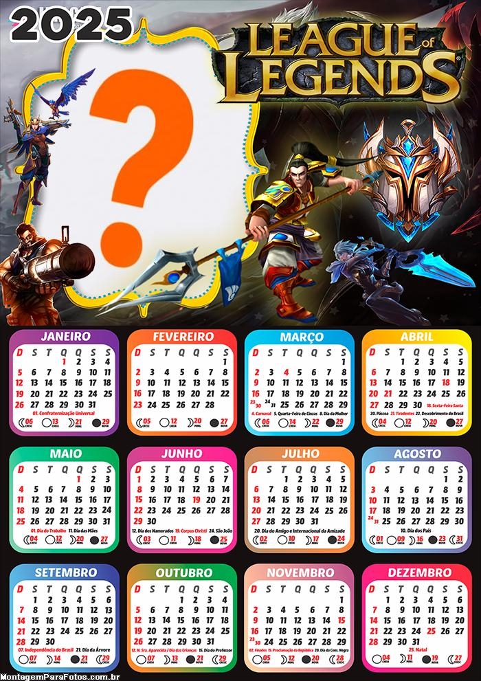 Calendário 2025 League Of Legends Foto Montagem Online