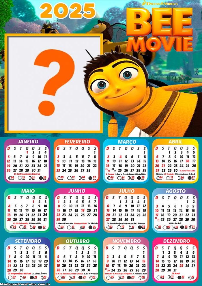 Calendário 2025 Bee Movie Foto Montagem Grátis