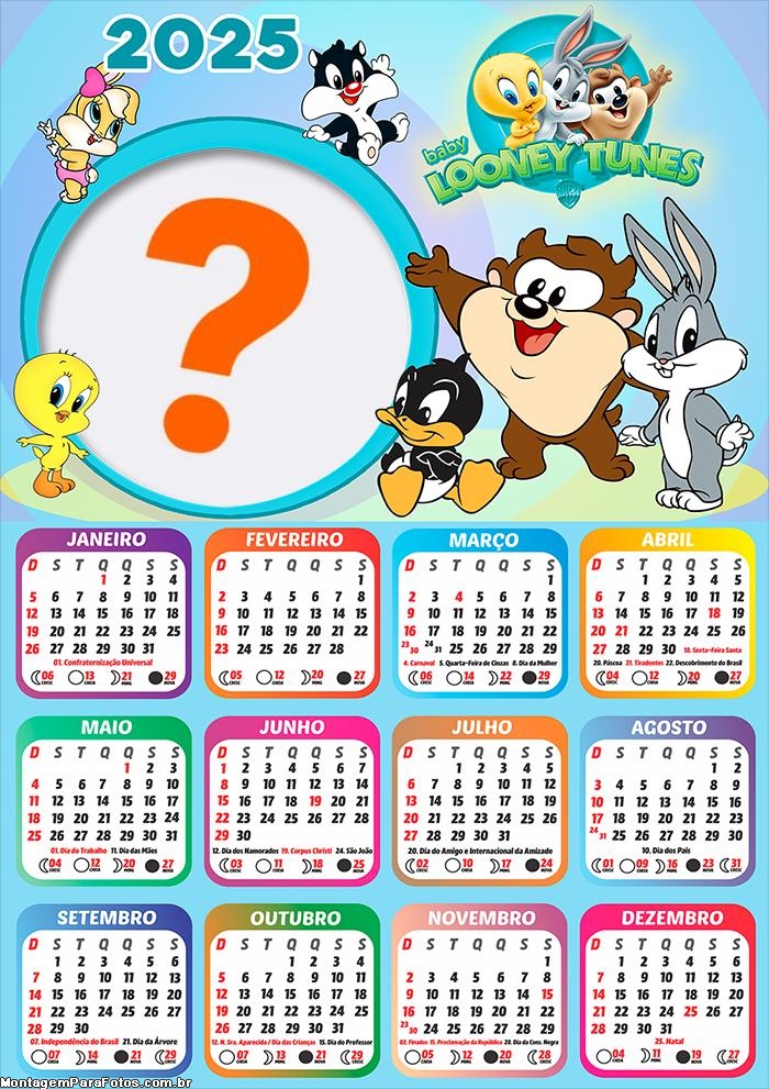 Calendário 2025 Looney Tunes Baby Moldura Online