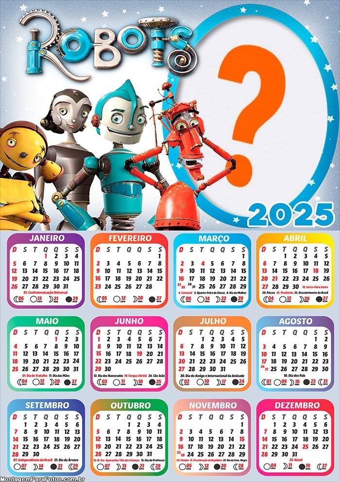 Calendário 2025 Robots Fazer Montagem Online