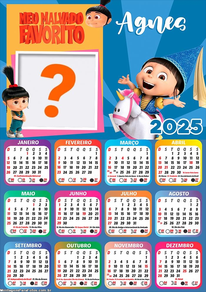 Calendário 2025 Infantil Agnes Colagem de Foto