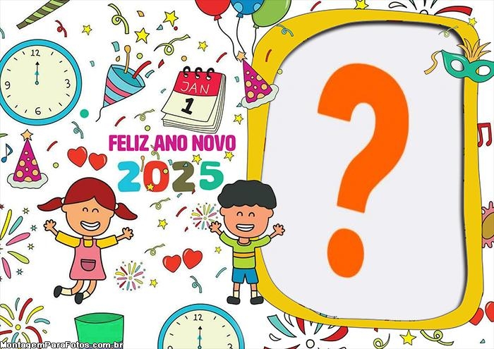 Moldura Infantil de Feliz Ano Novo 2025 PNG