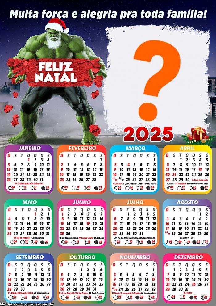 Calendário 2025 Hulk Papai Noel Montagem Online