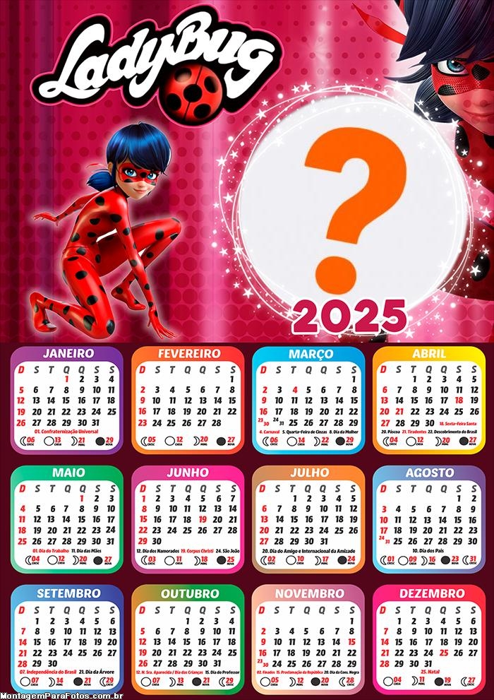 Calendário 2025 LadyBug Montagem Grátis