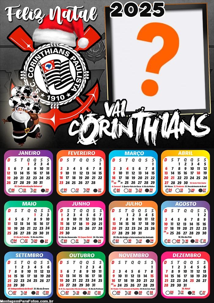 Calendário 2025 Feliz Natal Corinthians Montagem de Foto