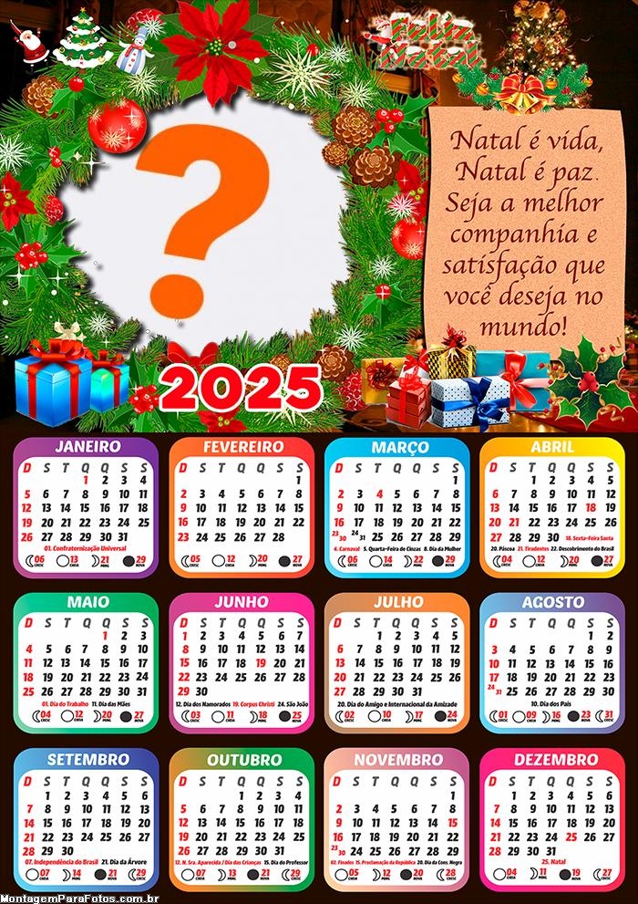 Calendário 2025 Seja a Melhor Companhia Feliz Natal Foto Online