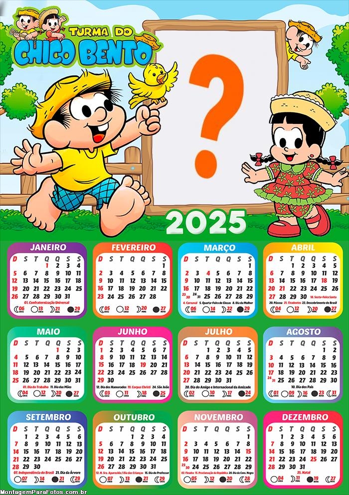 Calendário 2025 Chico Bento e Rosinha Moldura Online