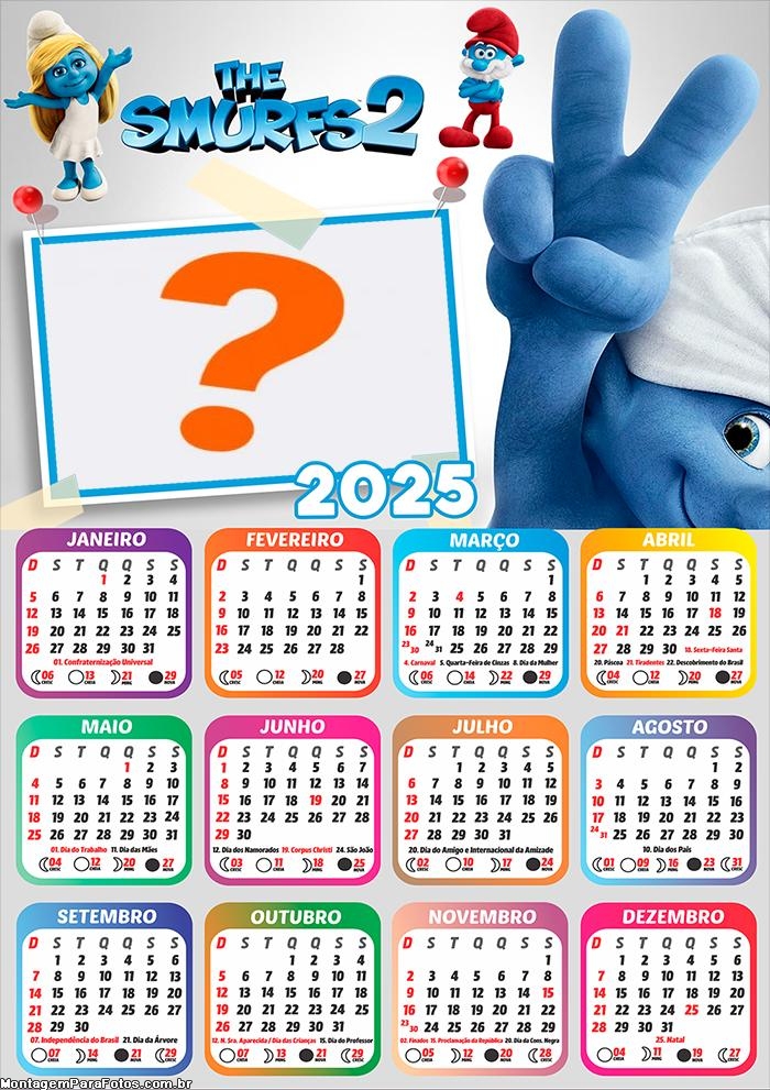 Calendário 2025 Os Smurfs 2 Montagem Grátis Online