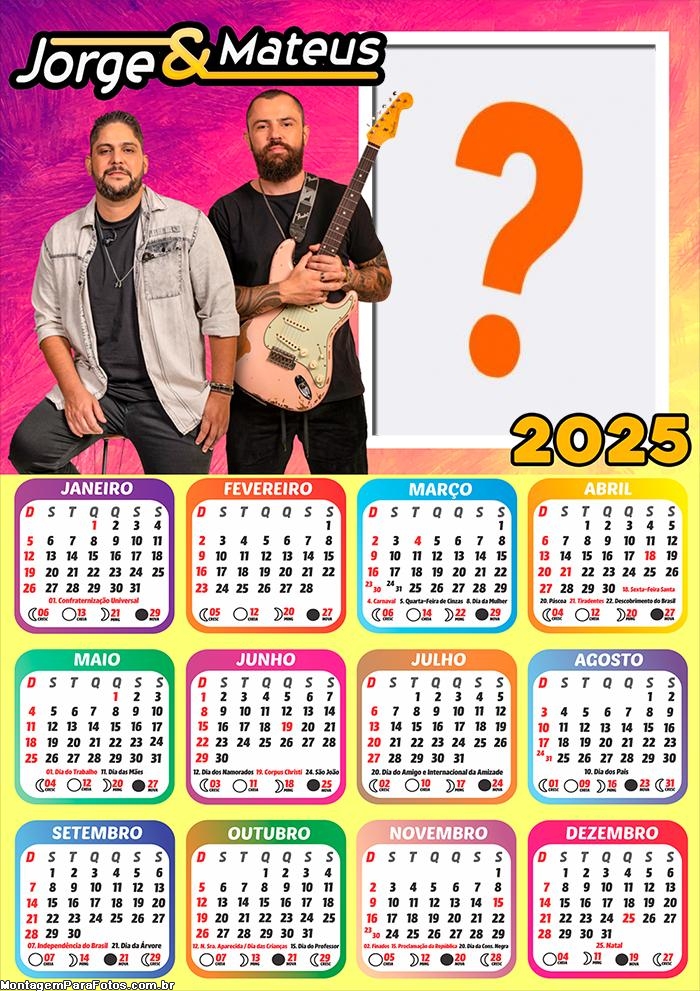 Calendário 2025 Jorge e Mateus Montagem Online