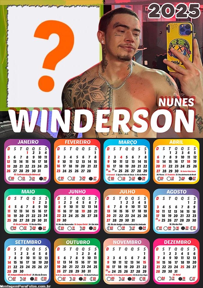 Calendário 2025 Winderson Nunes Montagem Online