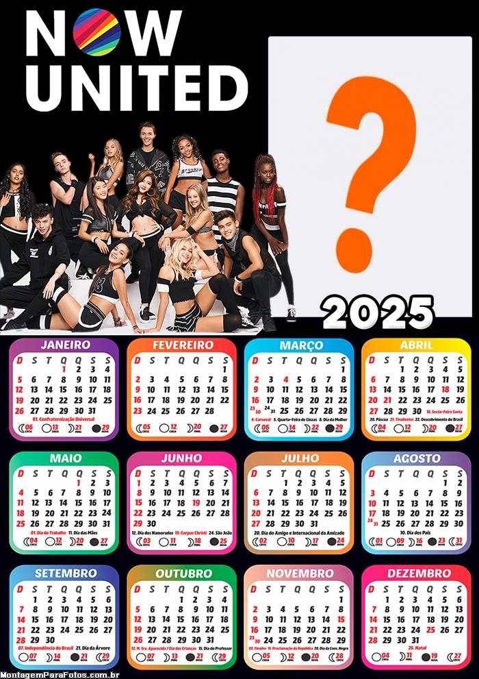 Calendário 2025 Now United Montagem Grátis Online