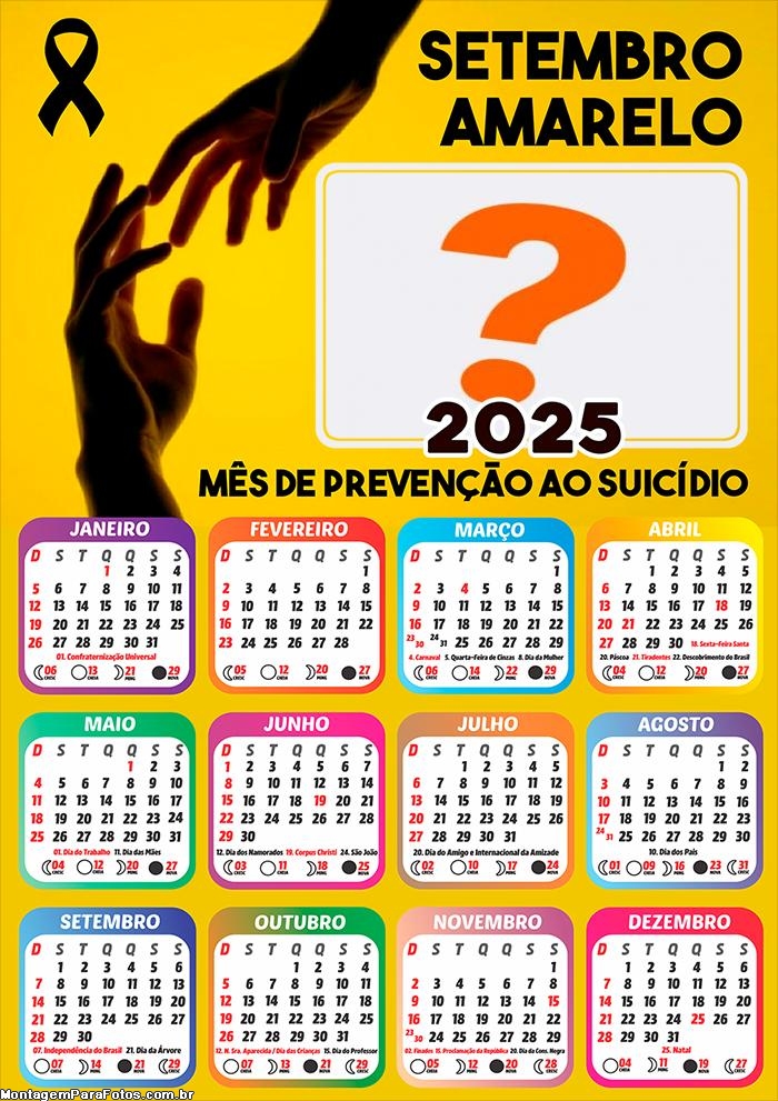 Calendário 2025 Setembro Amarelo Foto Montagem Online