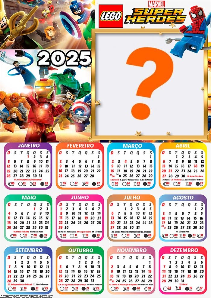 Calendário 2025 Lego Super Heroes Foto Montagem Online