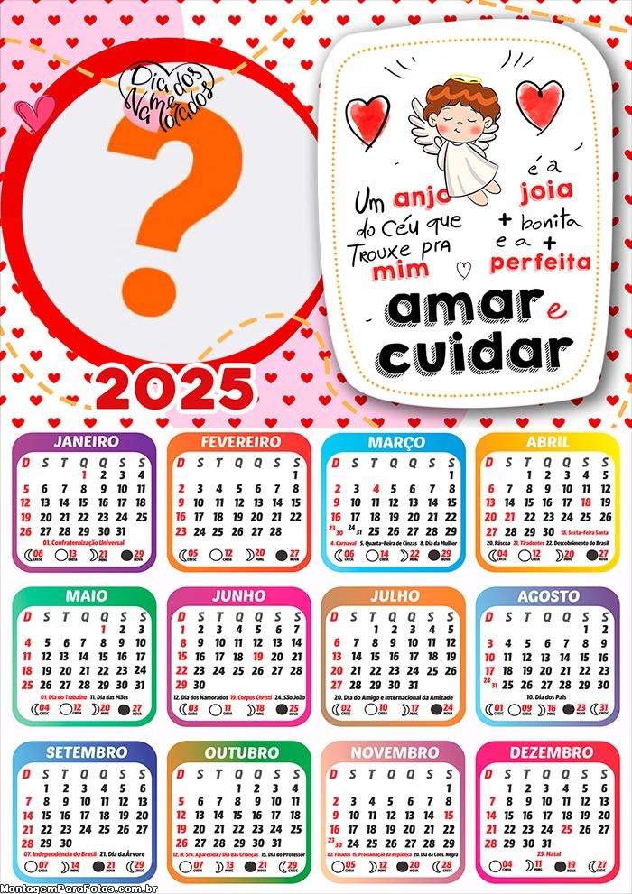 Calendário 2025 Um Anjo Dia dos Namorados Foto Montagem Grátis