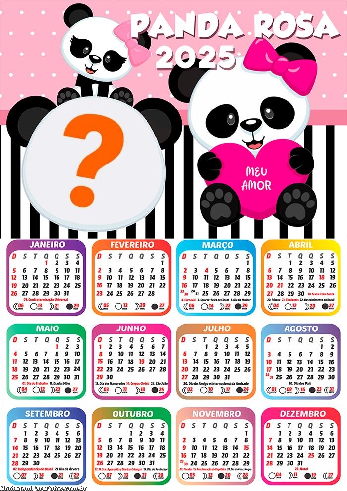 Calendário 2025 Panda Rosa Montagem Online