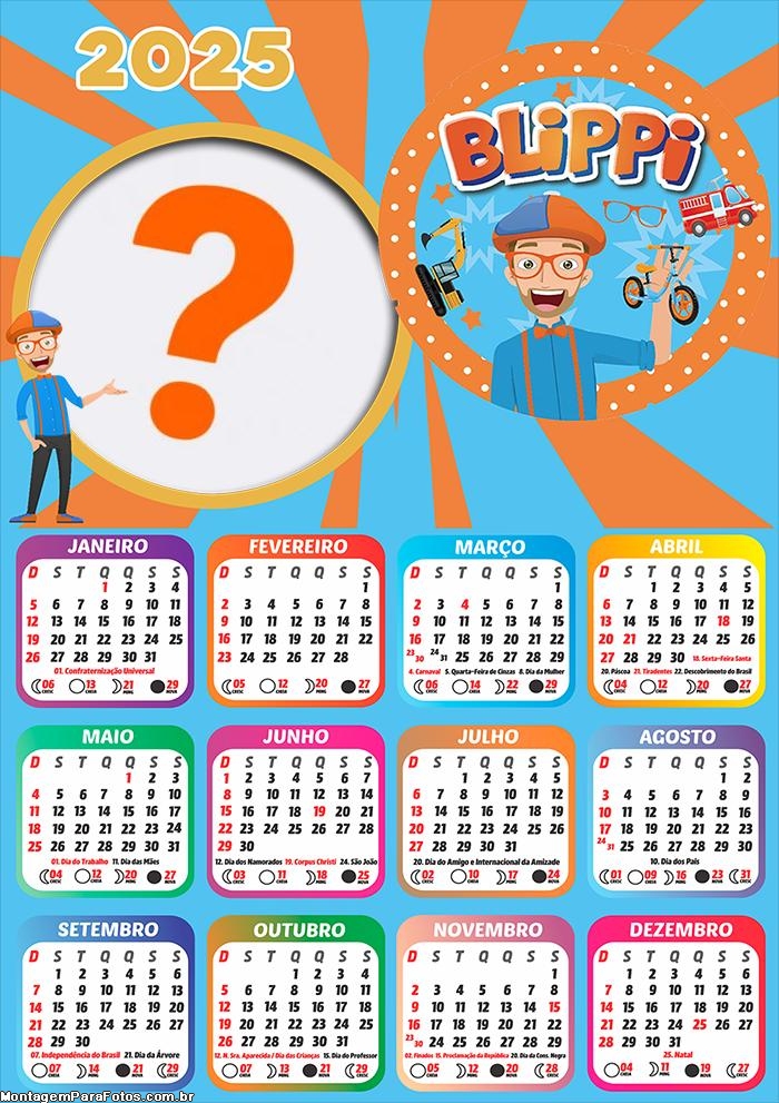 Calendário 2025 Blippi Foto Montagem Grátis