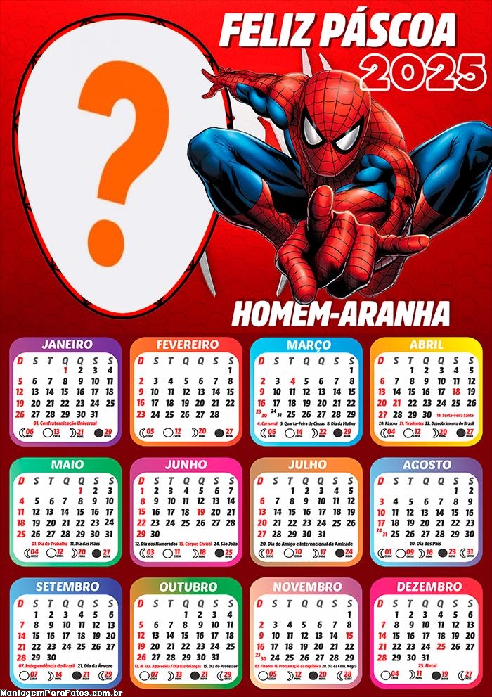 Foto Calendário 2025 Feliz Páscoa Homem Aranha Moldura