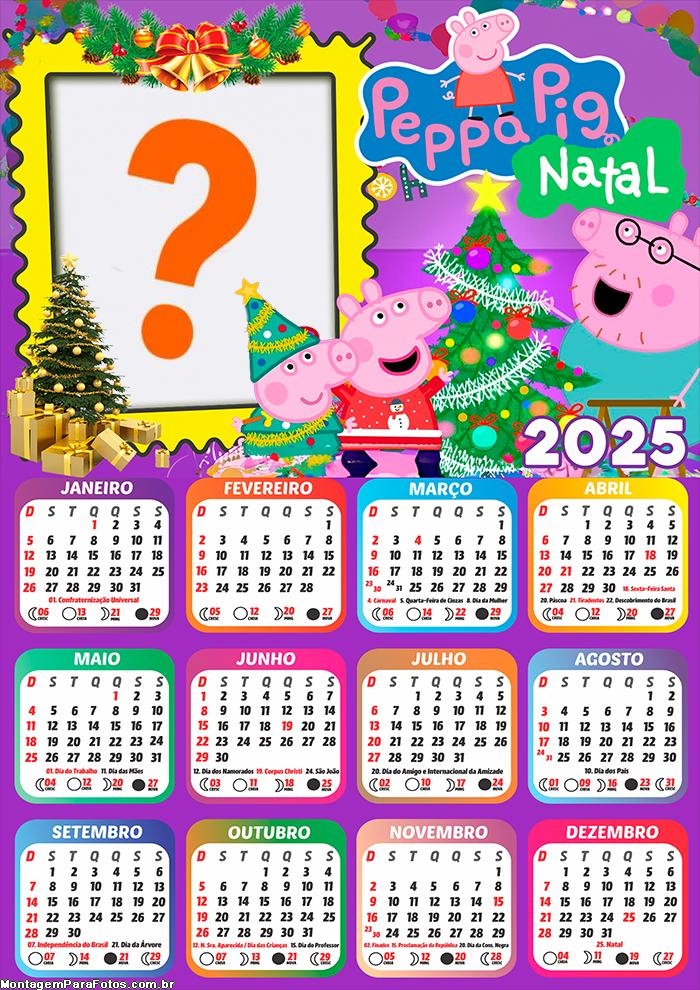 Moldura Calendário 2025 Feliz Natal Peppa Pig Online