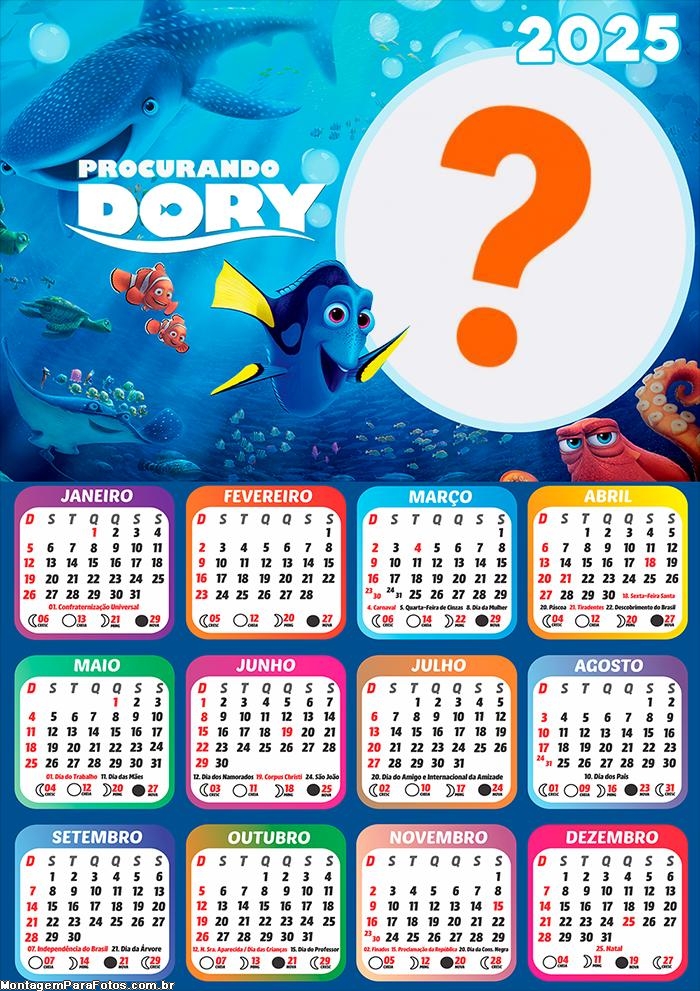 Calendário 2025 Procurando Dory Colagem de Foto