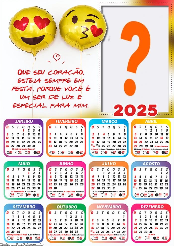 Calendário 2025 Coração sempre em Festa Feliz Aniversário