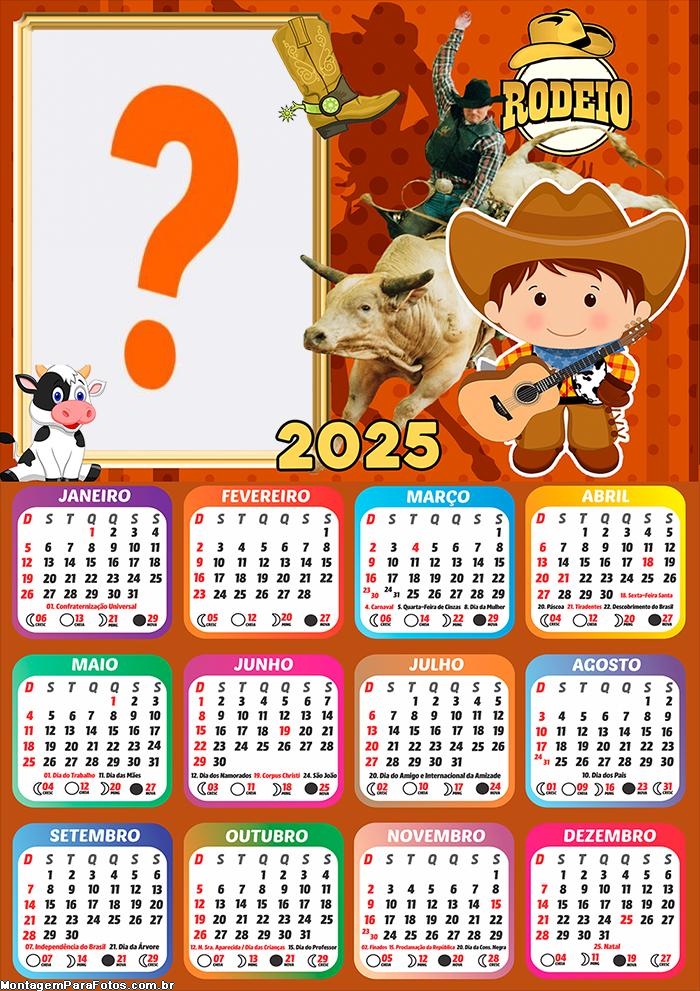 Calendário 2025 Rodeio Infantil Fazer Montagem Online