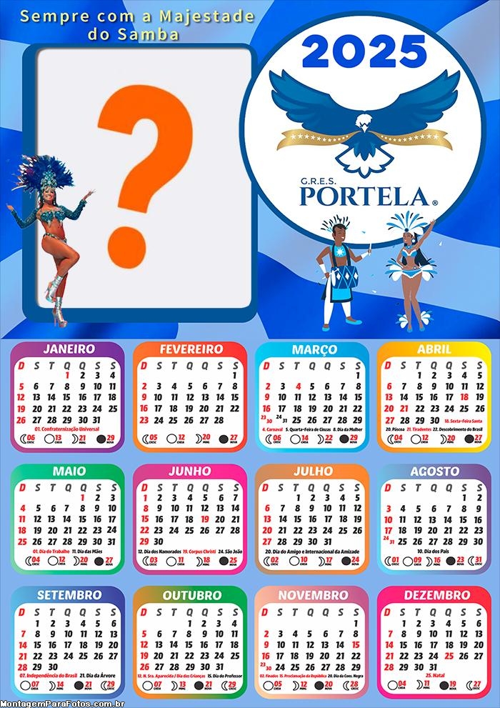 Calendário 2025 Portela Escola de Samba Colagem de Foto