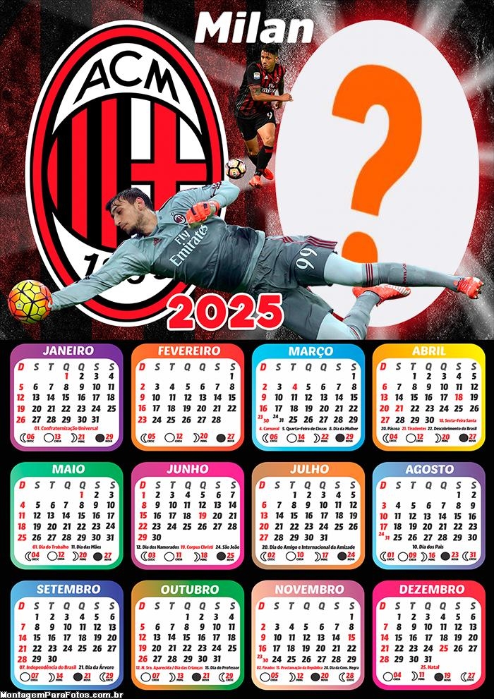 Calendário 2025 Milan Time de Futebol Montagem Online