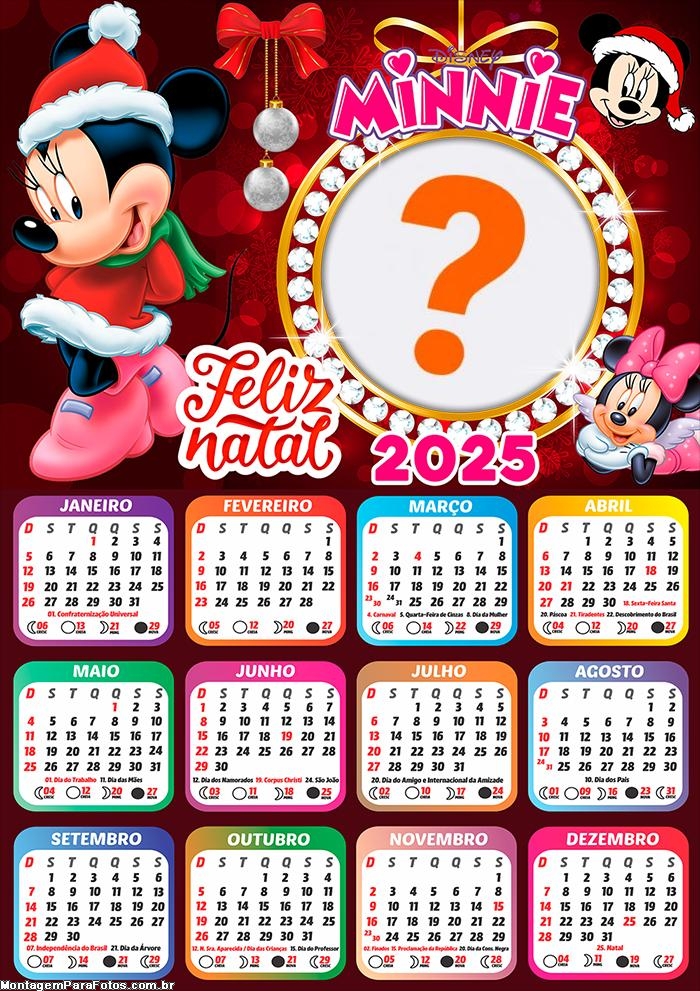 Calendário 2025 Feliz Natal Minnie Disney Montagem Online