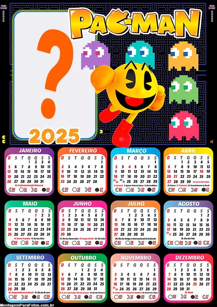 Calendário 2025 Pac Man Montagem Grátis Online