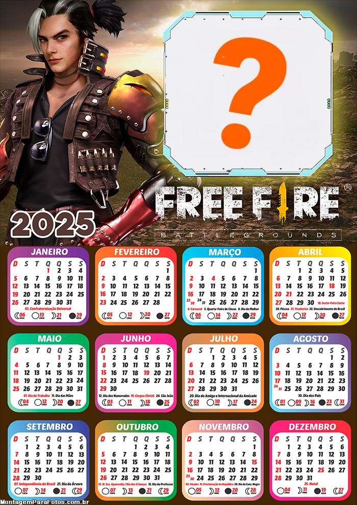 Calendário 2025 Free Fire Battlegrounds Colagem de Foto