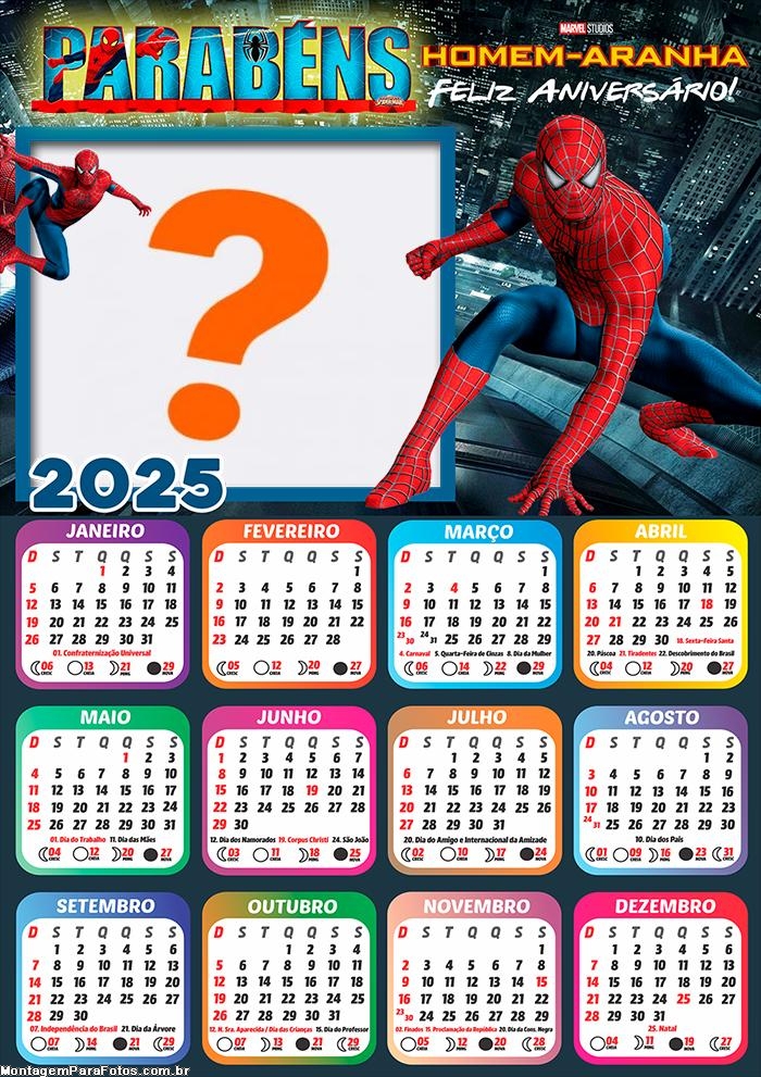 Calendário 2025 Feliz Aniversário Homem-Aranha Montagem