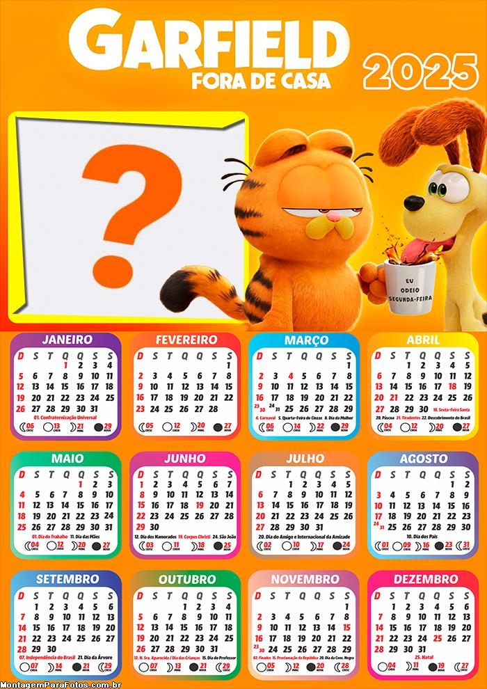 Montagem de Foto Calendário 2025 Garfield Fora de Casa