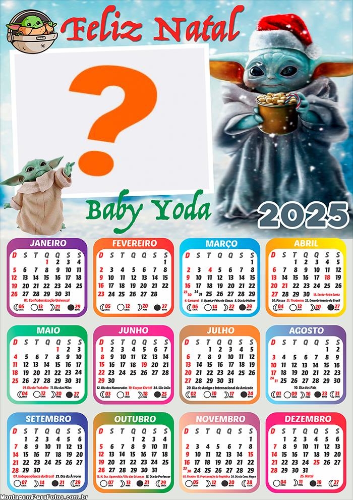 Calendário 2025 Feliz Natal Baby Yoda Fazer Online