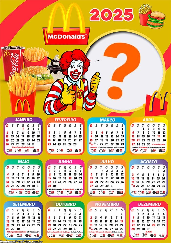 Calendário 2025 McDonalds Montagem de Foto