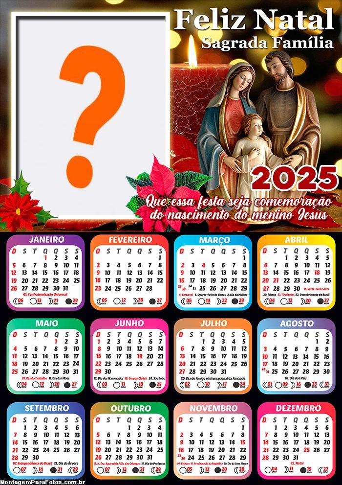 Calendário 2025 Feliz Natal Sagrada Família Foto Montagem Online