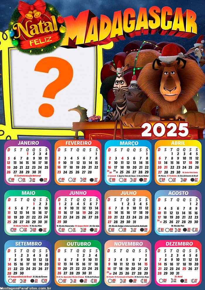 Moldura Calendário 2025 Feliz Natal Madagascar Online