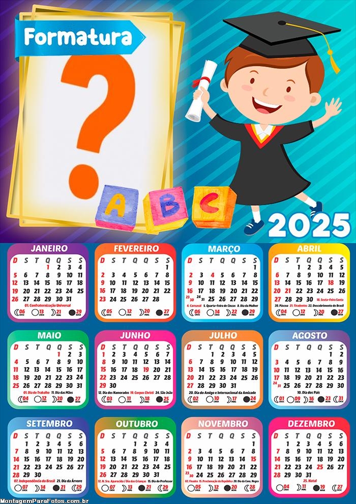 Moldura Calendário 2025 Formatura Infantil Menino Online