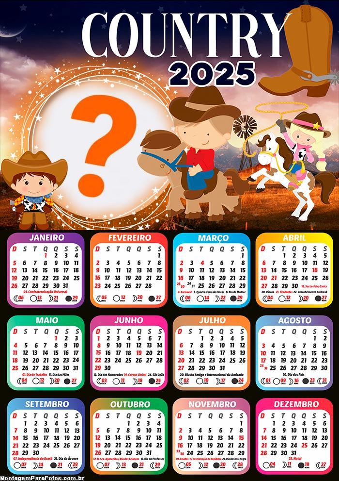 Calendário 2025 Country Infantil Montagem Grátis Online