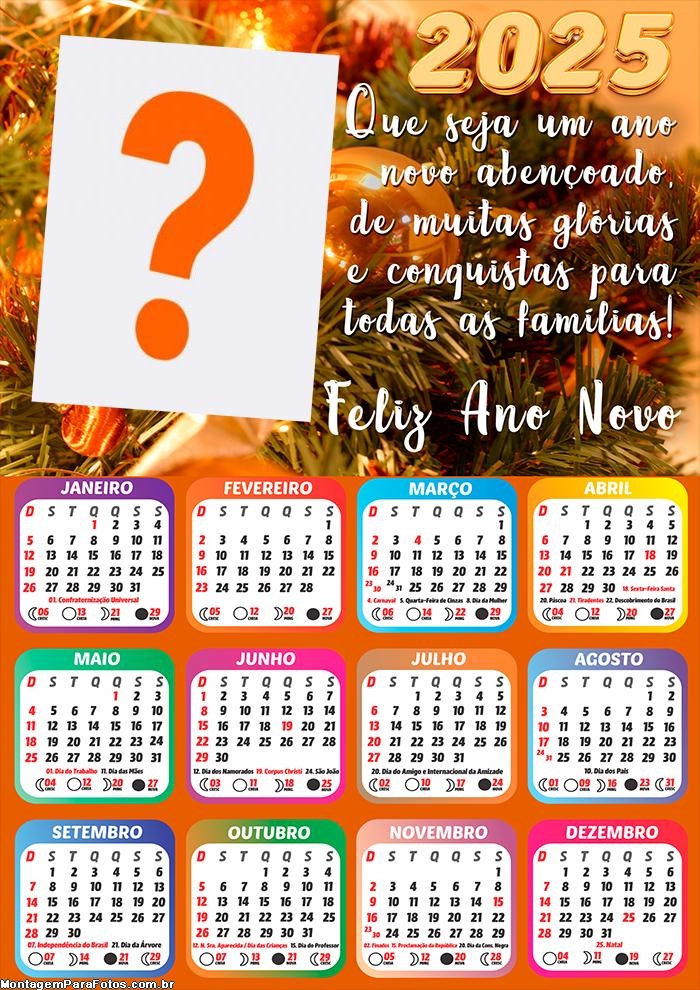 Calendário 2025 Feliz Ano Novo Abençoado Montagem de Foto