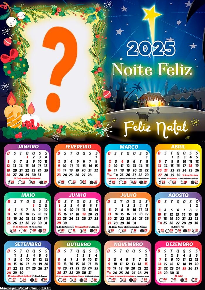 Calendário 2025 Feliz Natal Noite Feliz Montagem Online