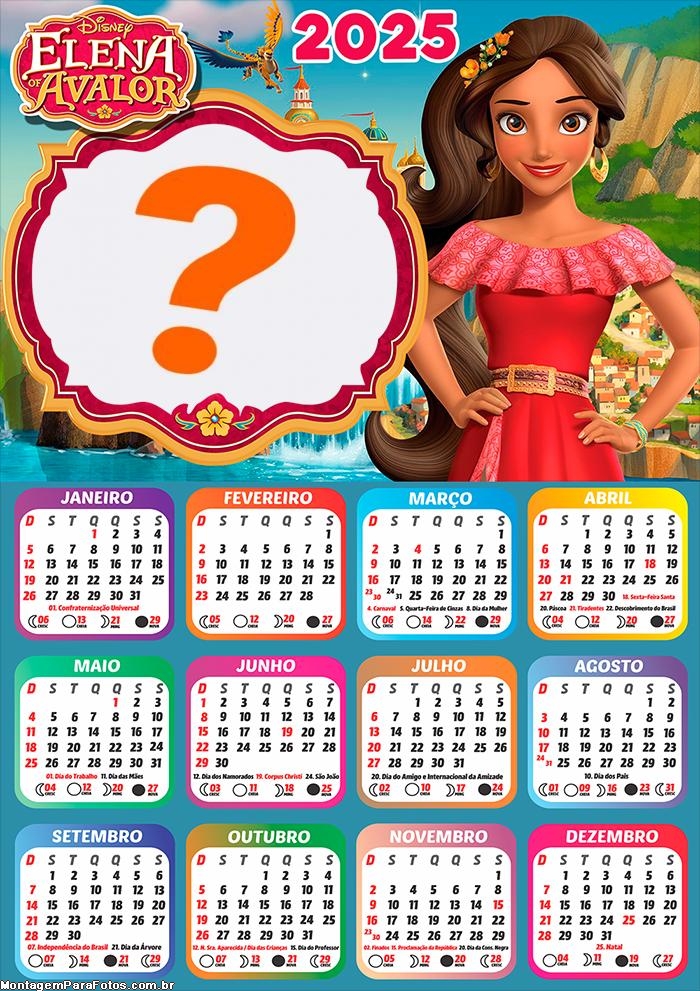 Calendário 2025 Elena de Avalor Montagem de Foto