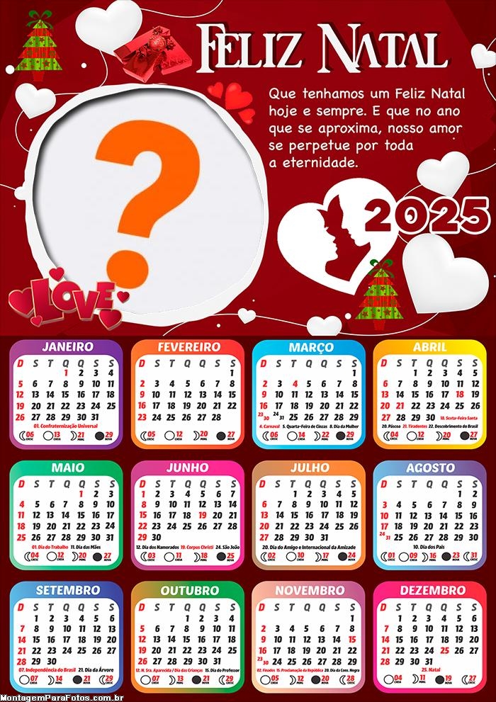 Calendário 2025 Feliz Natal Apaixonado Fazer Montagem Online