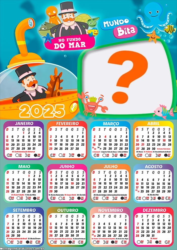 Calendário 2025 No Fundo do Mar Mundo Bita Montagem de Foto