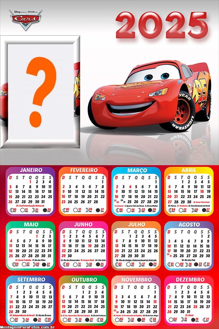 Calendário Relâmpago McQueen 2025 Montagem Online