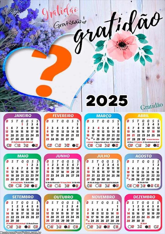 Calendário 2025 Gratidão Montagem Grátis