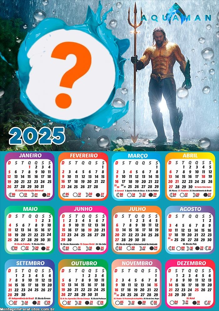 Calendário 2025 Aquaman Colagem Online Grátis