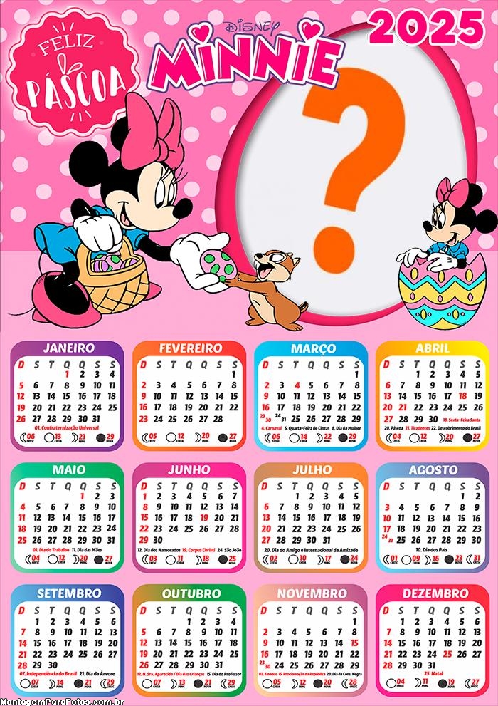 Calendário 2025 Feliz Páscoa Minnie Montagem Online