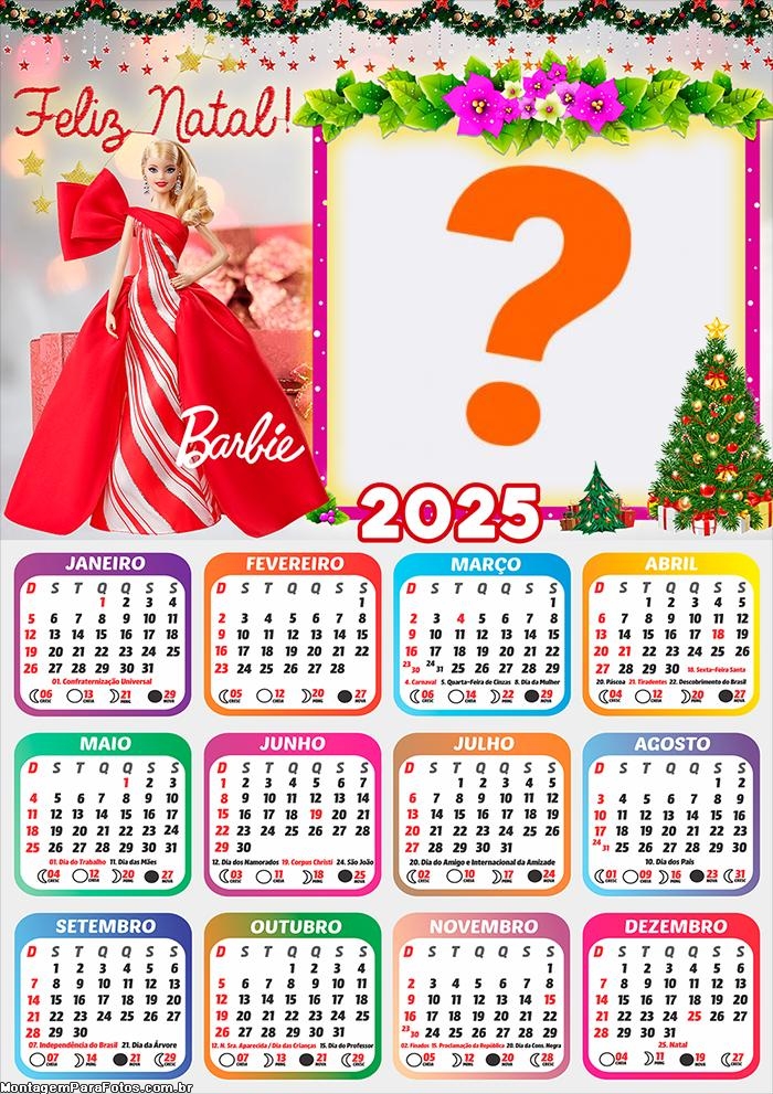 Calendário 2025 Feliz Natal Boneca Barbie Fazer Montagem Online